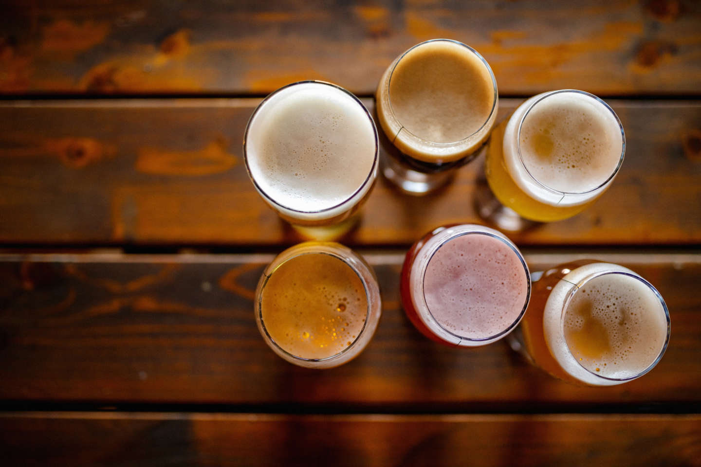 assorted beers on table